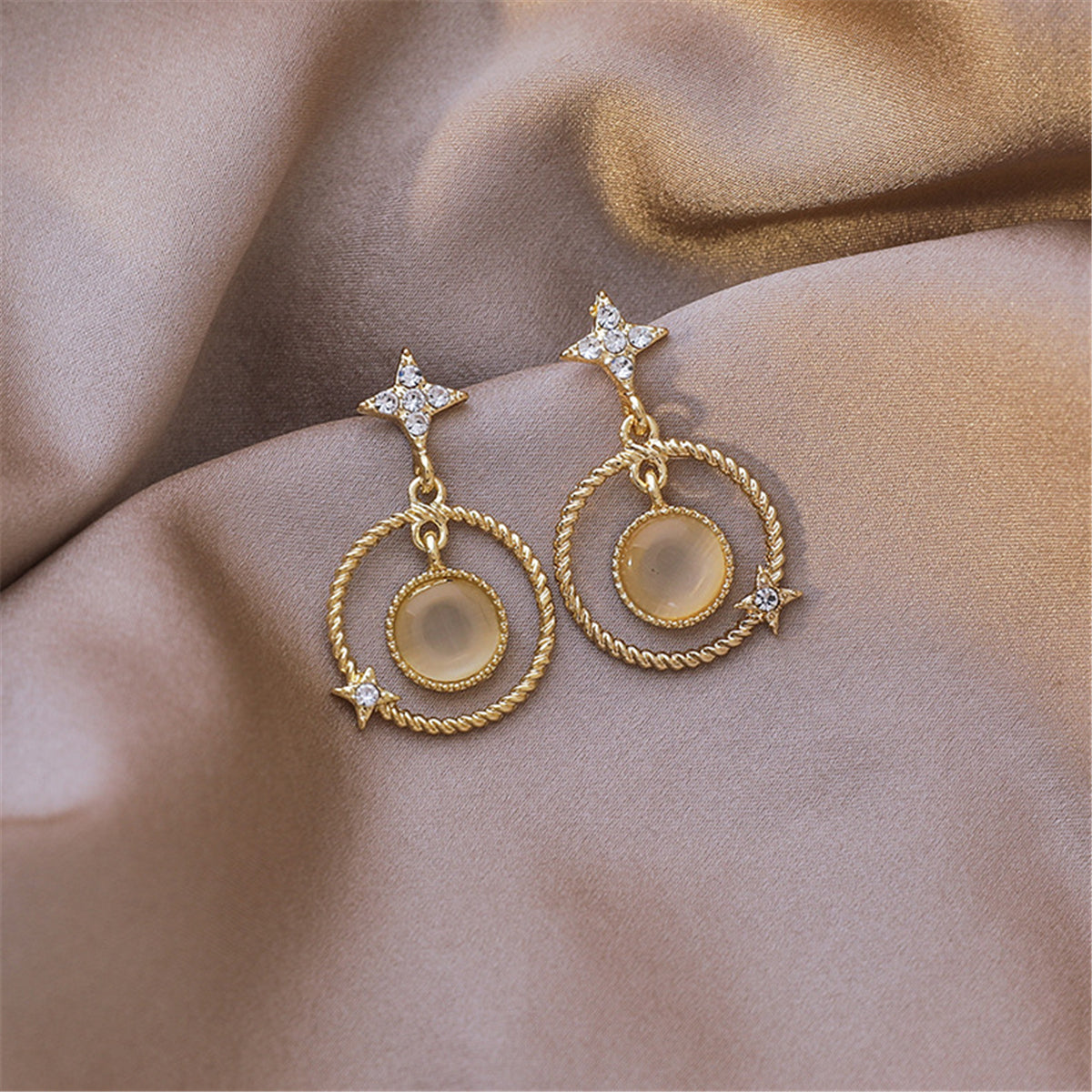 Cubic Zirconia & Cat's Eye Star Drop Earrings