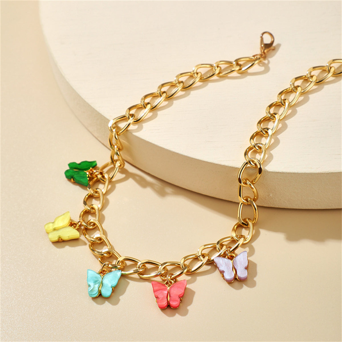 Pastel Acrylic and 18K Gold-Plated Chain Butterfly Station Necklace, gold pendant necklace for women, styled look