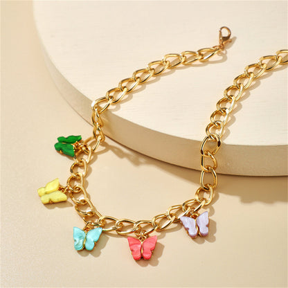 Pastel Acrylic and 18K Gold-Plated Chain Butterfly Station Necklace, gold pendant necklace for women, styled look