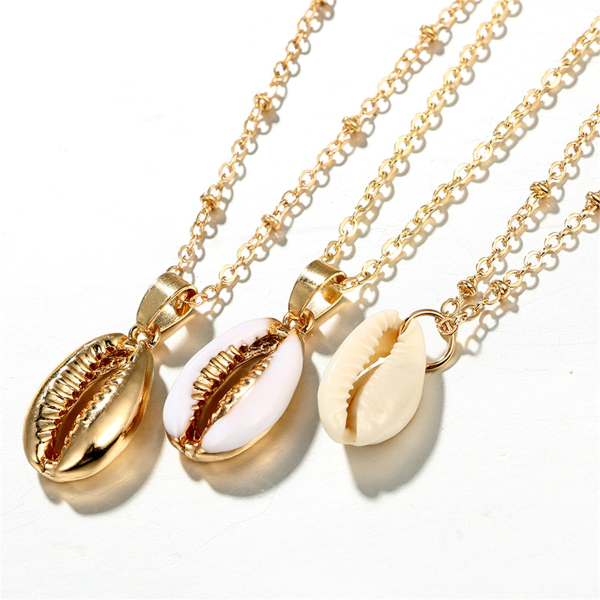 White Shell & 18K Gold-Plated Cowrie Triple-Layer Pendant Necklace