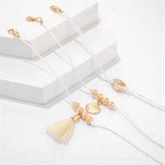 White Polyster & 18K Gold-Plated Shell Charm Anklet Set