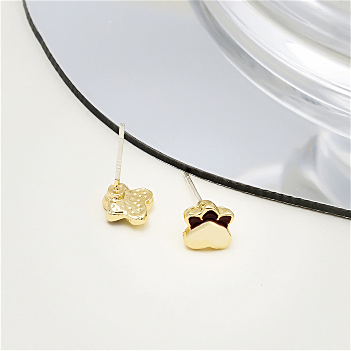 Black Enamel & 18K Gold-Plated Kitty Paw Stud Earrings