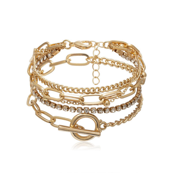 Cubic Zirconia & 18K Gold-Plated Five-Piece Tennis Figaro Bracelet Set