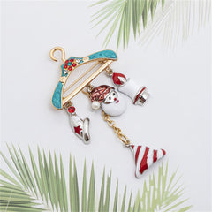 Cubic Zirconia & Pearl Enamel Christmas Charm Hanger Brooch