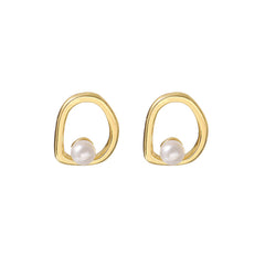 Pearl & 18K Gold-Plated Openwork Round Stud Earrings
