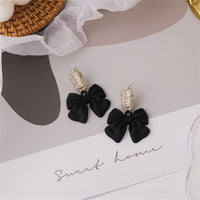 Black Acrylic & Cubic Zirconia Bow Baguette-Cut Drop Earrings