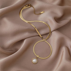 Pearl & 18K Gold-Plated Snake Chain Pendant Necklace