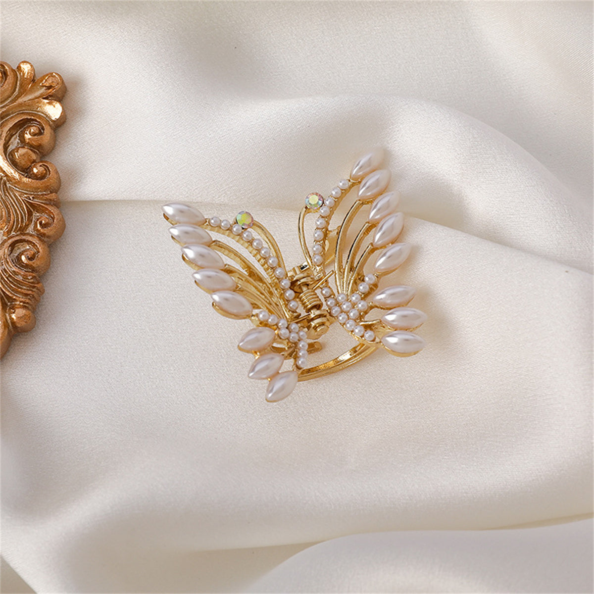Pearl & Cubic Zirconia 18K Gold-Plated Butterfly Hair Clip