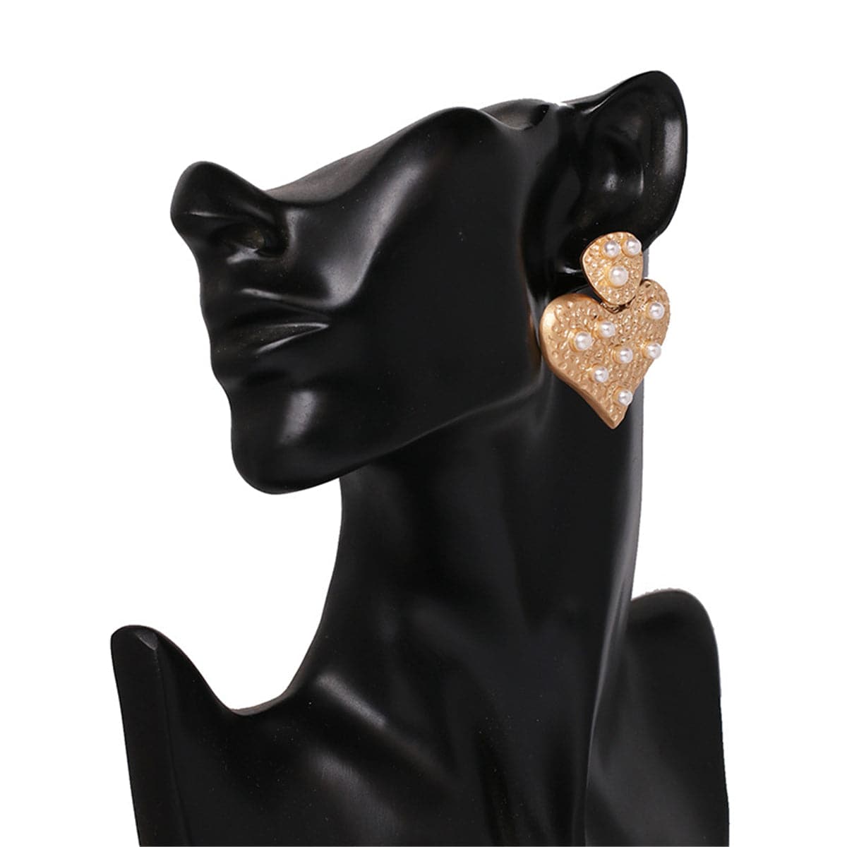 Pearl & 18K Gold-Plated Textured Heart Drop Earrings