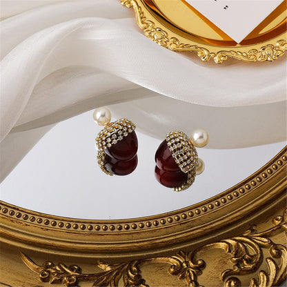 Crystal and Pearl Cubic Zirconia 18K Gold Plated Hazelnut Ear Jackets, gold drop earrings for women, lifestyle look