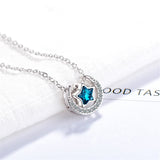 Blue Crystal & cubic zirconia Star Above Moon Pendant Necklace - streetregion