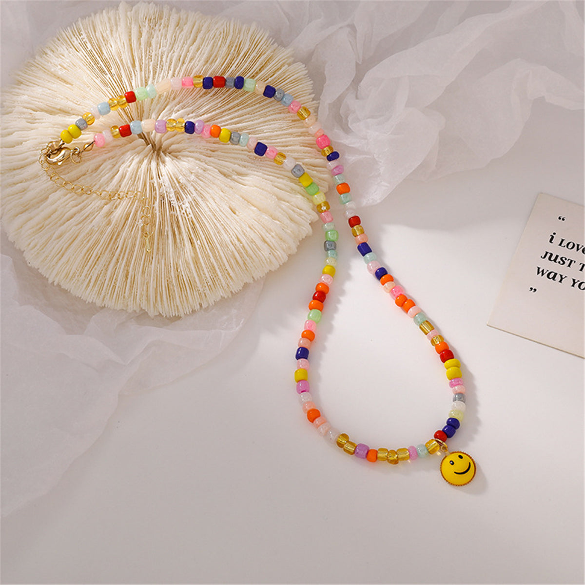 Colored Acrylic Bead & 18K Gold-Plated Smiley Necklace