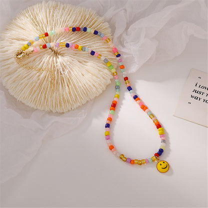 Colored Acrylic Bead & 18K Gold-Plated Smiley Necklace
