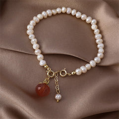 Pearl & Peach Crystal 18K Gold-Plated Sphere Charm Bracelet