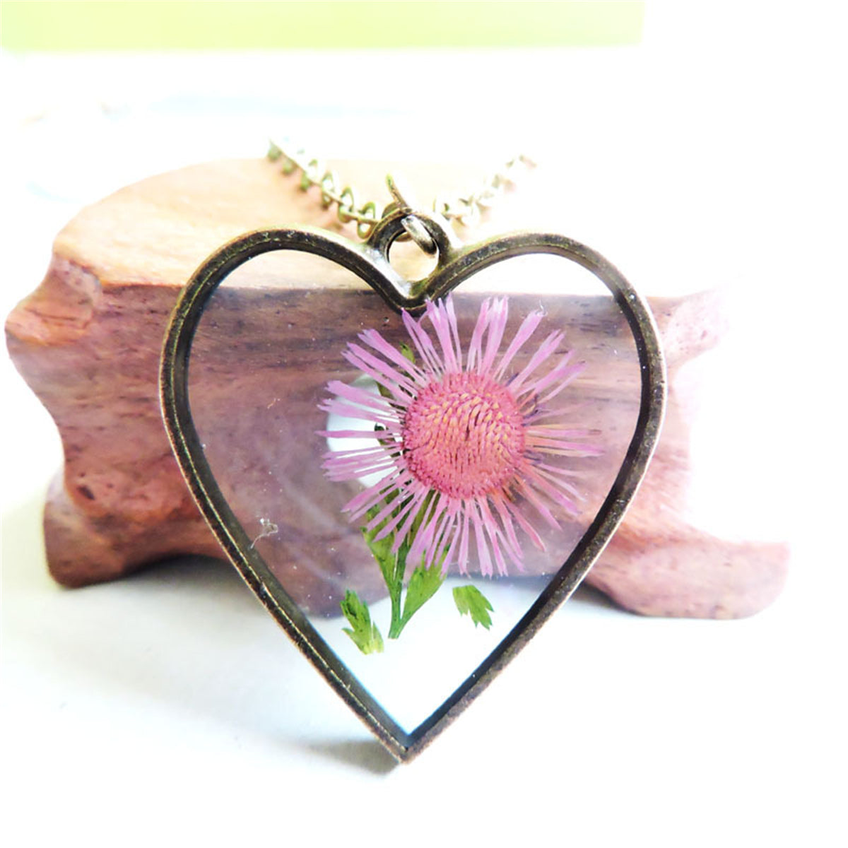 Red Pressed Flower & 18K Gold-Plated Heart Pendant Necklace