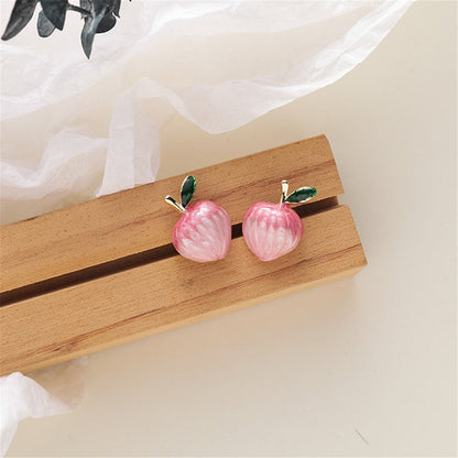 Pink and 18K Gold-Plated Peaches Stud Earrings, gold stud earrings for women, everyday style, front view