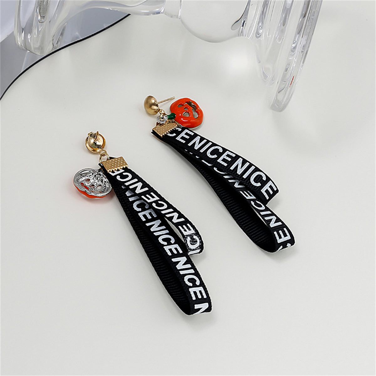 Black Polyster and 18K Gold-Plated Pumpkin 'Nice' Layered Drop Earrings, gold drop earrings for women, styled look