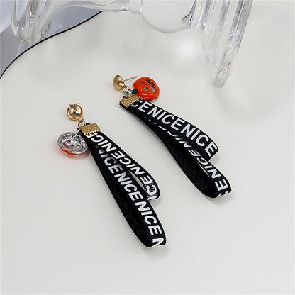 Black Polyster and 18K Gold-Plated Pumpkin 'Nice' Layered Drop Earrings, gold drop earrings for women, styled look