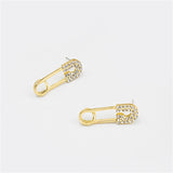 Cubic Zirconia & 18k Gold-Plated Safety Pin Drop Earrings