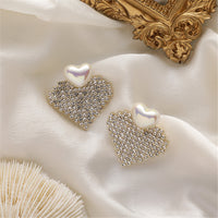 Pearl & 18k Gold-Plated Cubic Zirconia-Accent Heart Drop Earrings