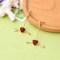 Red cubic zirconia & 18k Gold-Plated Arrow Heart Drop Earrings - streetregion
