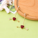 Red cubic zirconia & 18k Gold-Plated Arrow Heart Drop Earrings - streetregion