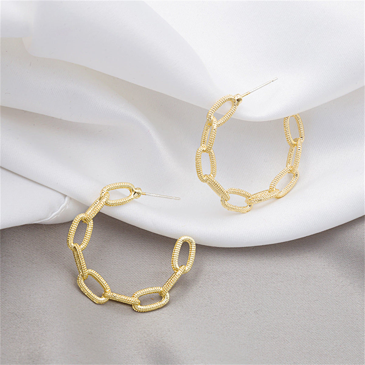 18K Gold-Plated Figaro Chain Hoop Earrings