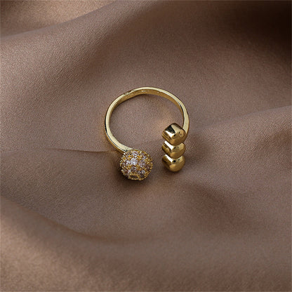 Cubic Zirconia and 18K Gold-Plated Ball Open Ring, gold statement rings for women, vintage-inspired design, side view