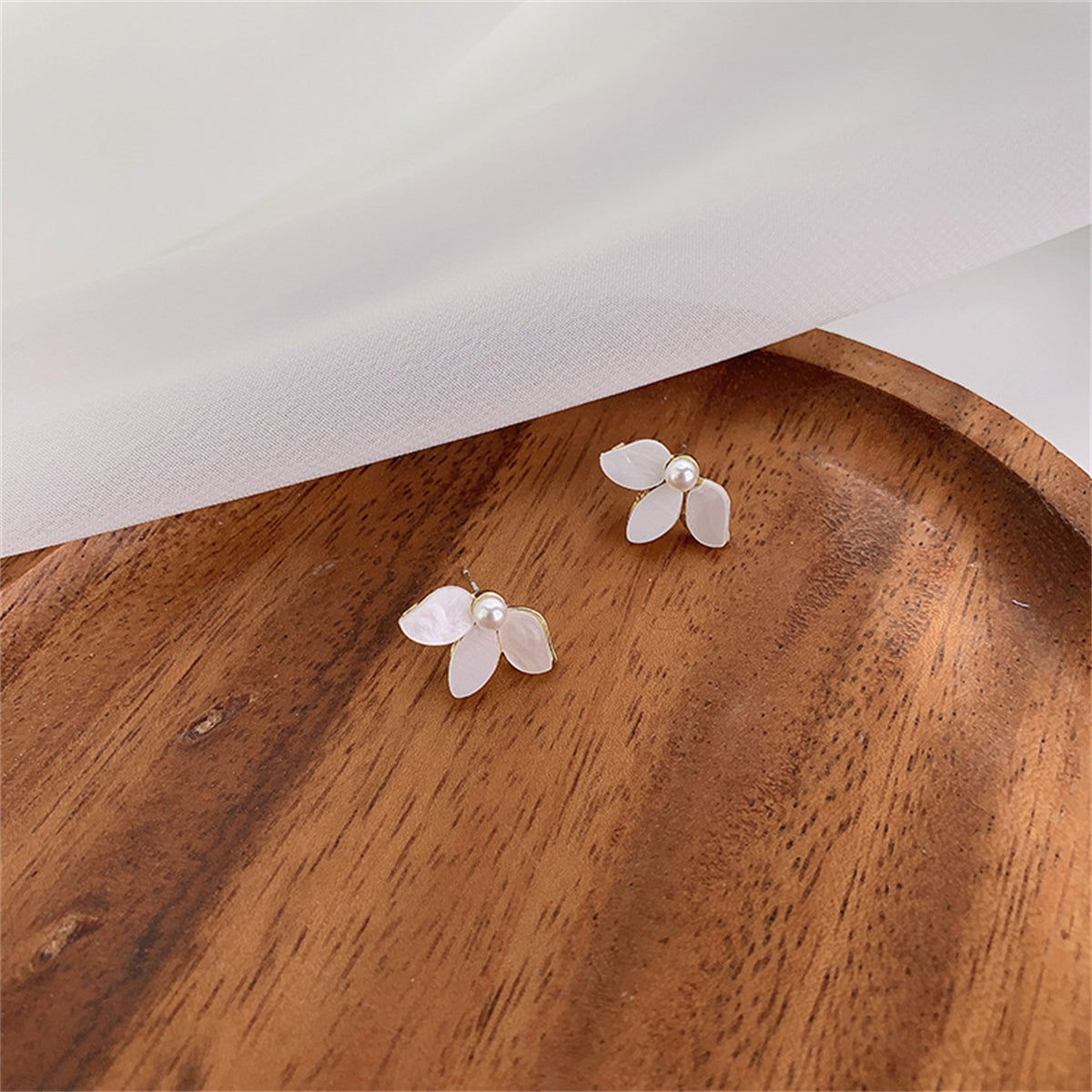 Acrylic & Pearl Petal Stud Earring