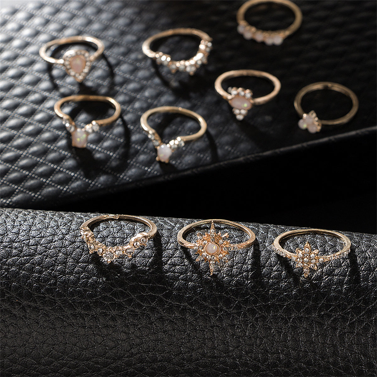 Pink Resin & Cubic Zirconia 18K Gold-Plated Pear Sun Ring Set