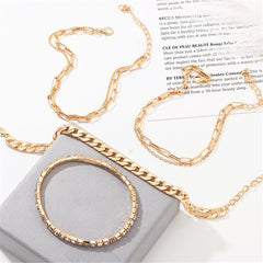 Cubic Zirconia & 18K Gold Plated Figaro Chain Anklet Set