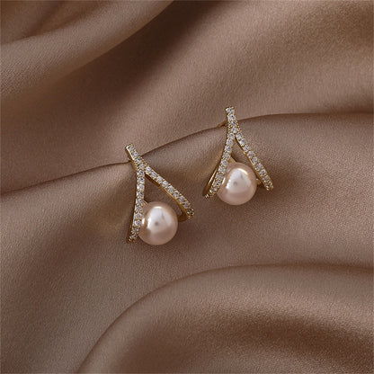 Cubic Zirconia and Pearl Drop Stud Earrings, stud earrings for women, vintage-inspired design, styled look
