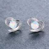 White Opal & Fine Silver-Plated Heart Stud Earrings
