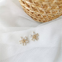 Crystal & Cats Eye Flower Stud Earrings