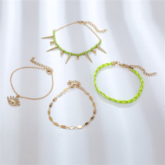 Green & Cubic Zirconia Evil Eye Charm Anklet Set