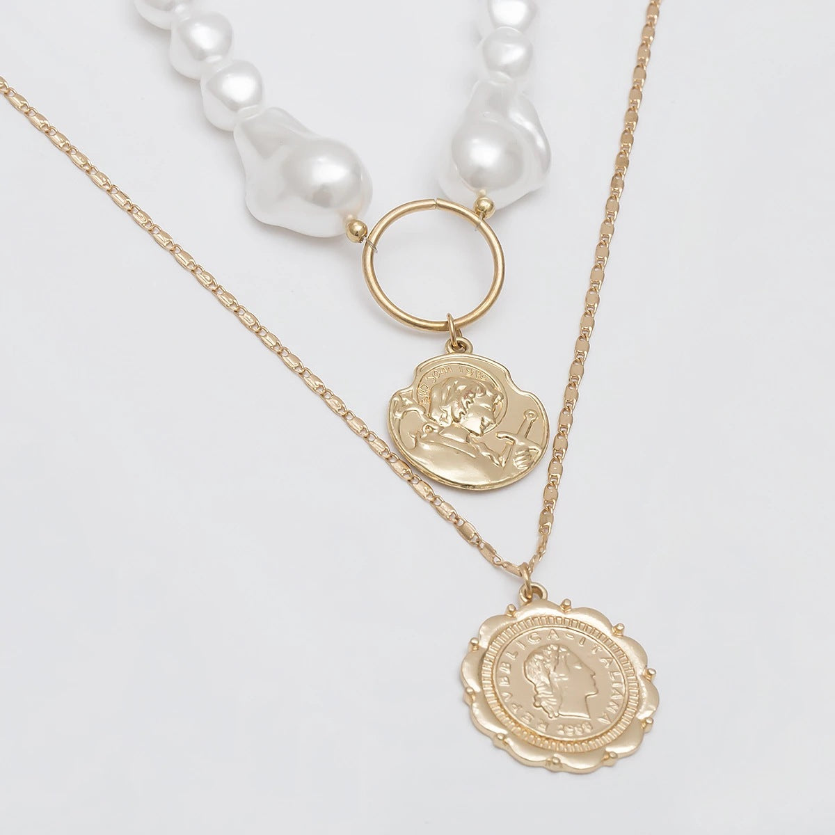 Pearl & 18K Gold-Plated Coin Layered Necklace