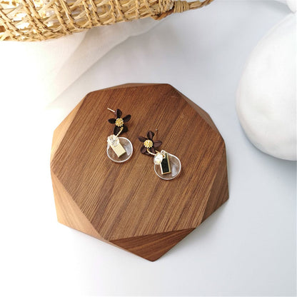 Crystal and 18K Gold-Plated Flower Drop Earrings, gold drop earrings for women, elegant gift for her, side view