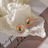 Pearl & Resin Floral Heart Stud Earrings