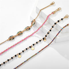 Cubic Zirconia & Polyster 18K Gold-Plated Shell Station Anklet Set