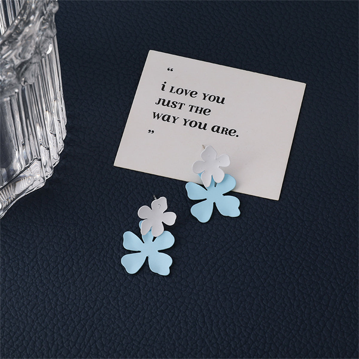 Blue Enamel & Silver-Plated Flower Drop Earrings