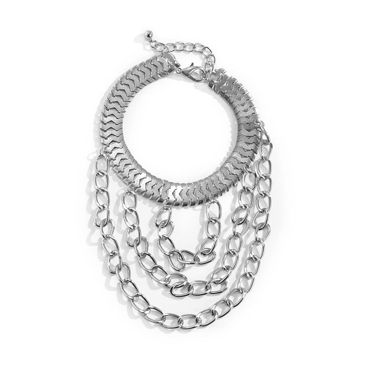 Silver-Plated Snake Chain Layered-Tassel Anklet, silver anklet bracelet, everyday style, side view