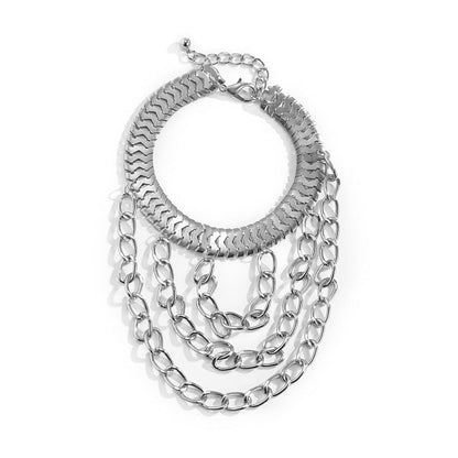Silver-Plated Snake Chain Layered-Tassel Anklet, silver anklet bracelet, everyday style, side view