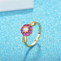cubic zirconia & Red Crystal Flower Halo Ring - streetregion