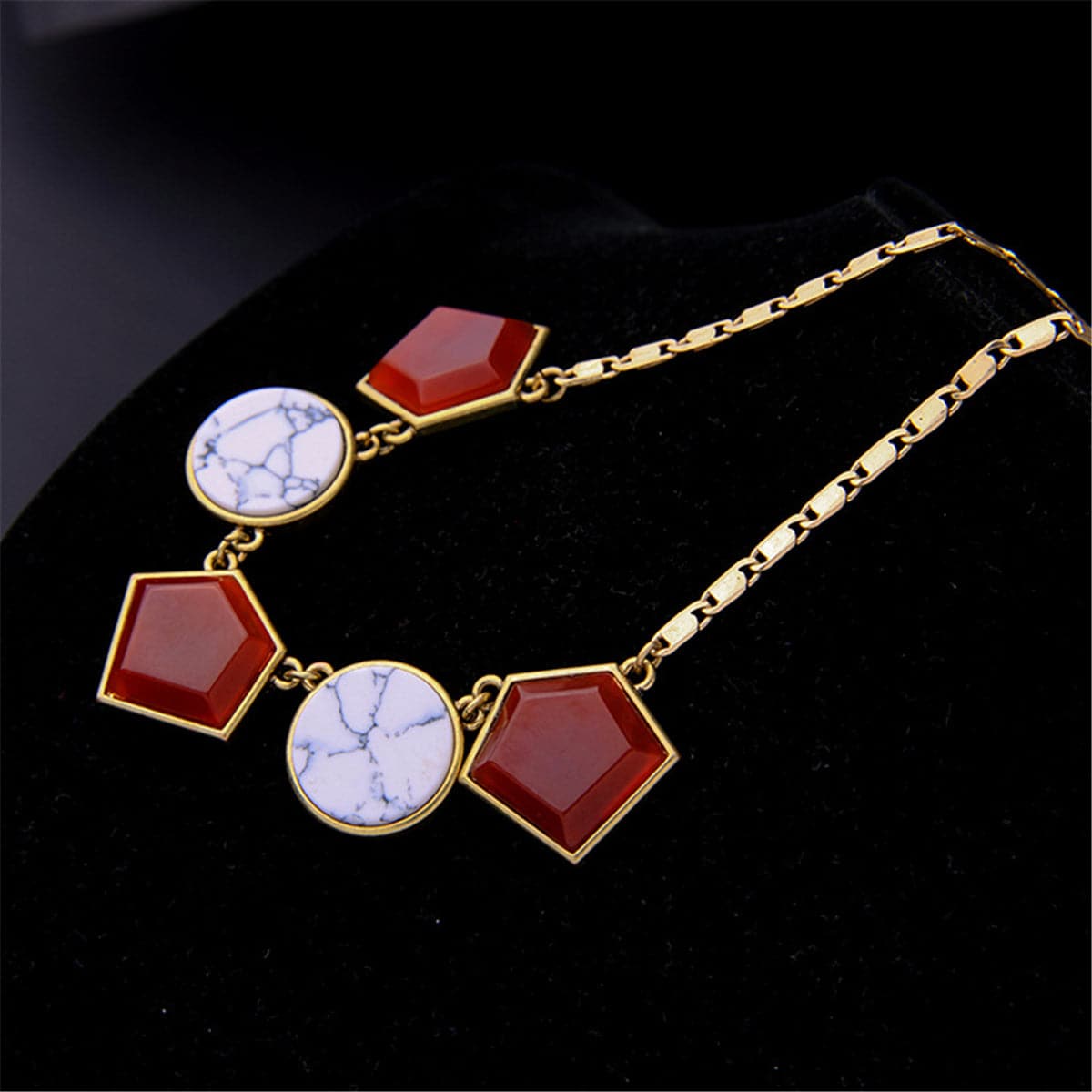 Turquoise & Resin 18K Gold-Plated Geometric Pendant Necklace