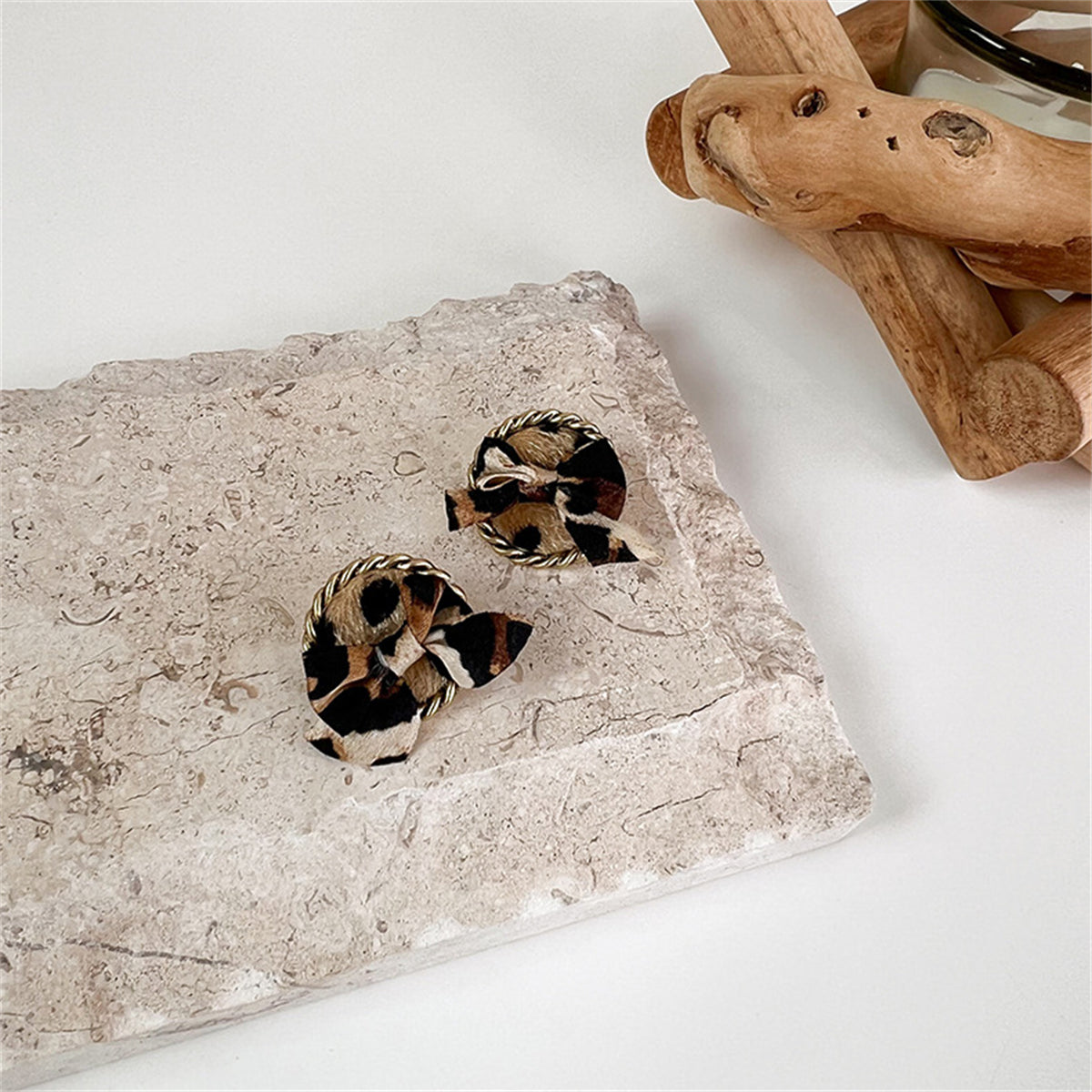 Polystyrene & Silk 18K Gold-Plated Leopard Print Round Stud Earrings