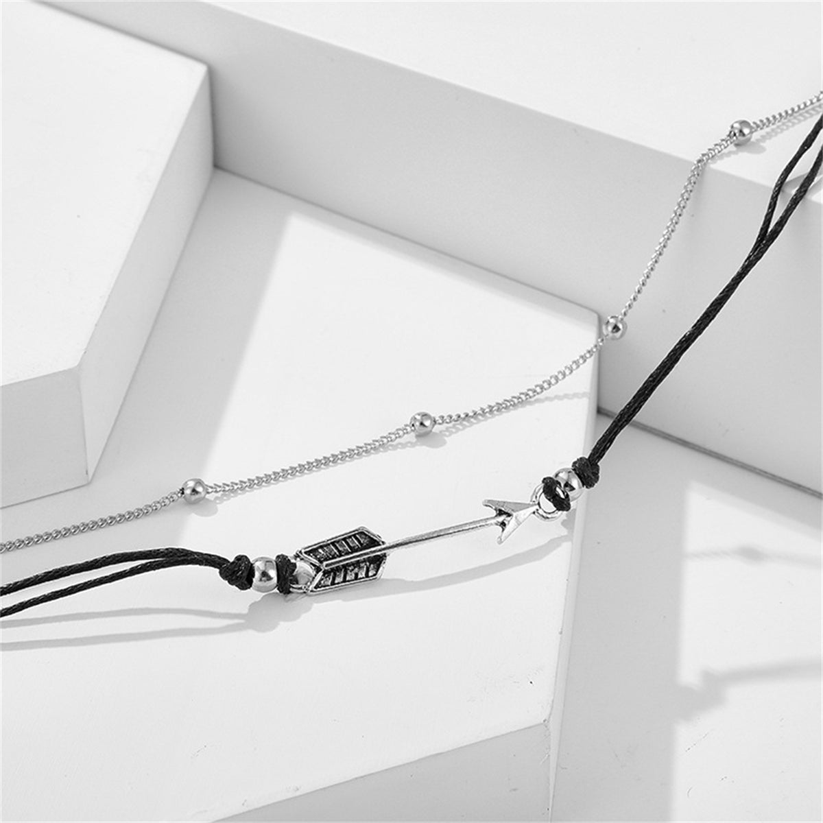 Black & Silver-Plated Arrow Charm Layered Anklet