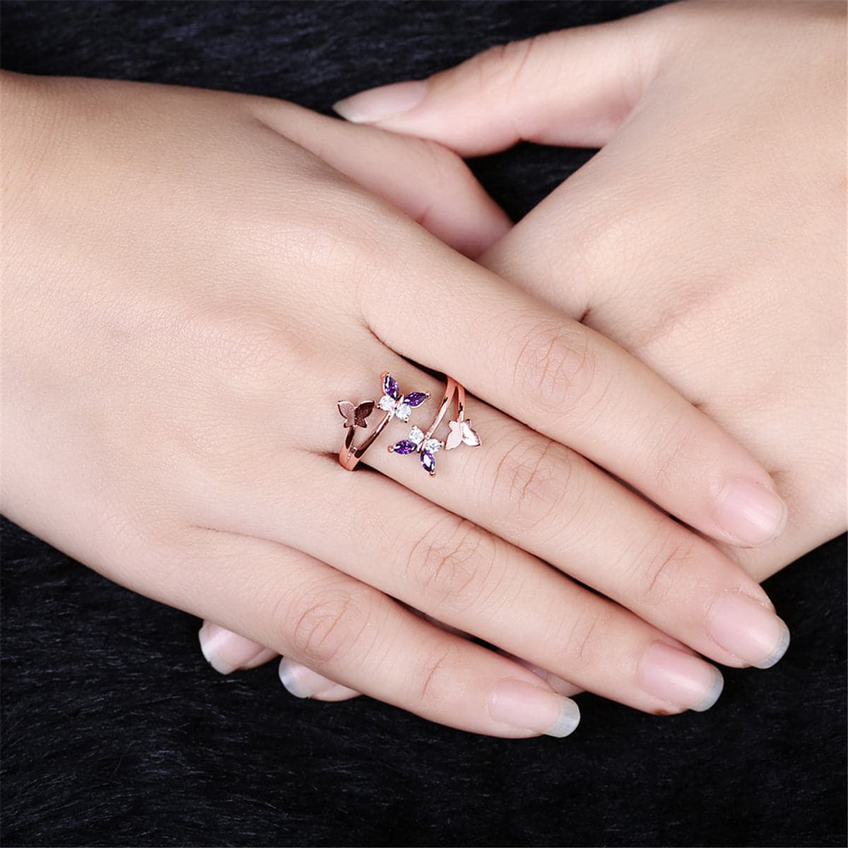 Purple Crystal & 18k Rose Gold-Plated Butterfly Ring - streetregion