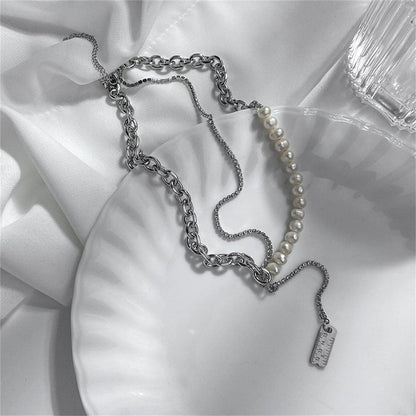 Pearl and Cubic Zirconia Ruler Drop Necklace, pendant necklace for women, everyday style, detail close-up