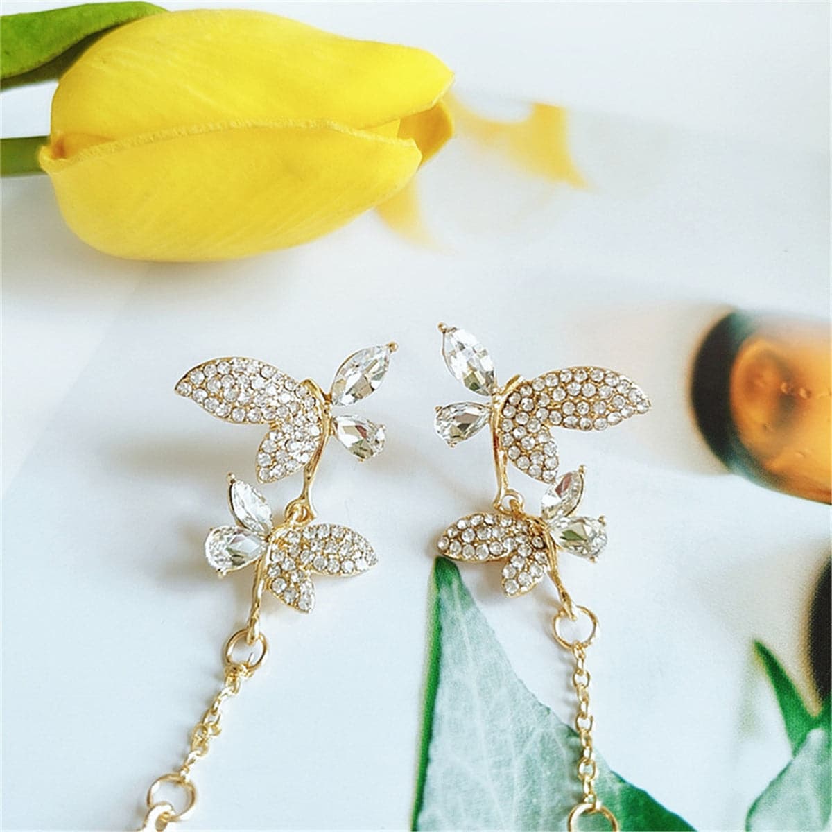 Crystal & Cubic Zirconia Butterfly Drop Earrings