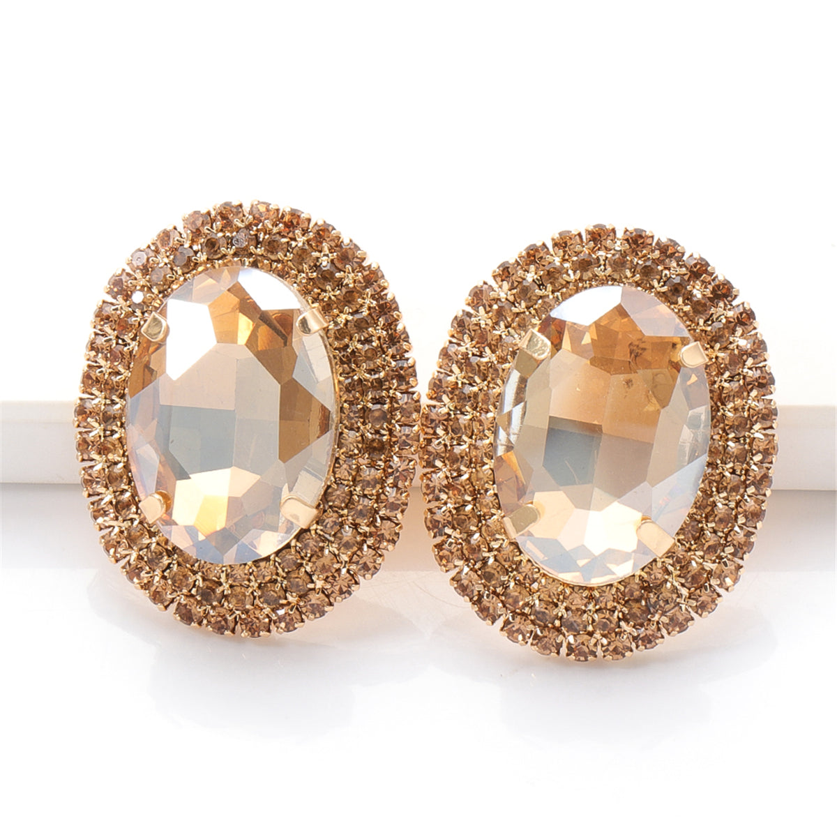 Champagne Crystal & Cubic Zirconia 18K Gold-Plated Oval Stud Earrings